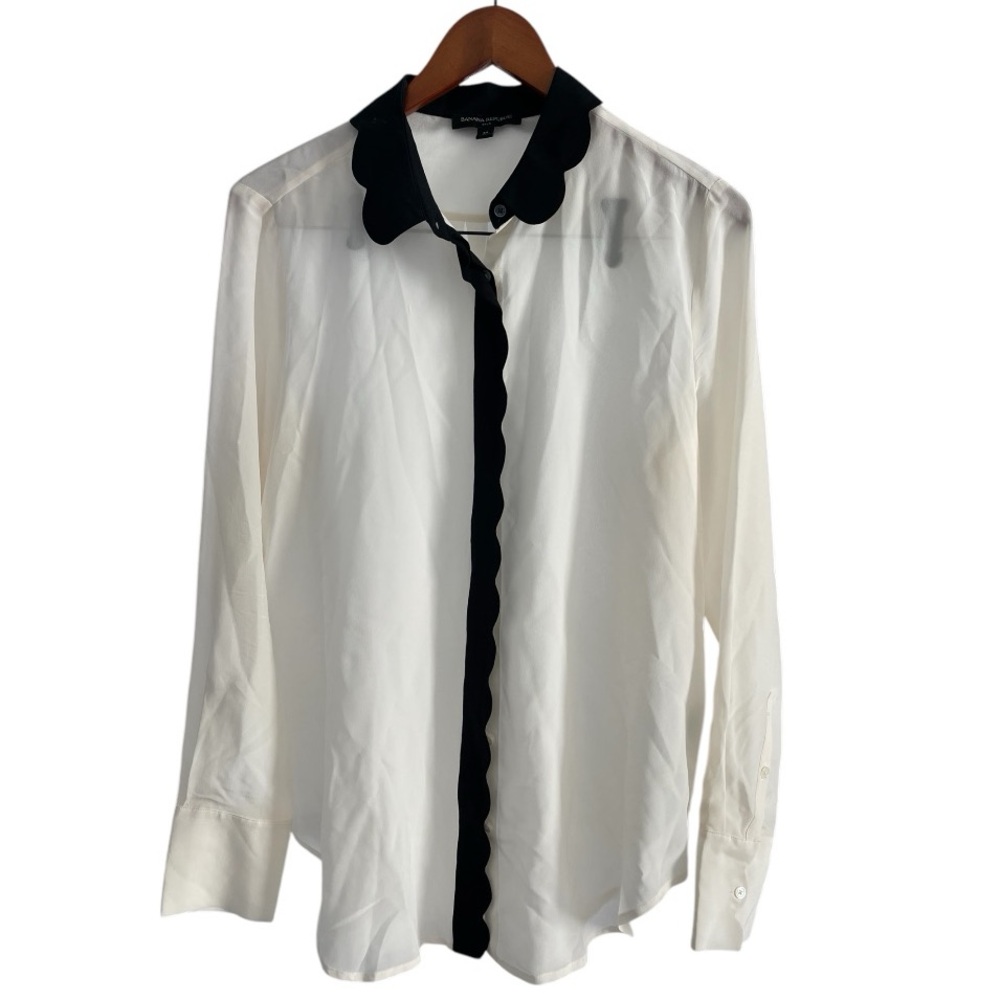 Banana Republic Women’s Cream and Black Sheer Silk Blouse Size M